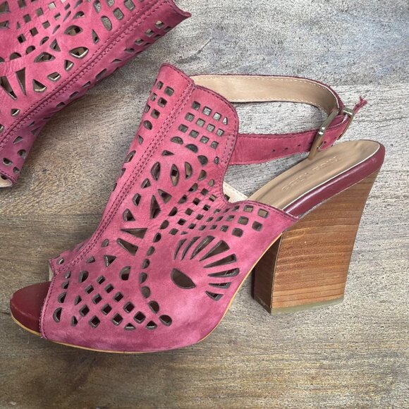 Anthropologie Klub Nico Filifera Slingback Heels Size 9 Brazil Stacked Heel - Picture 3 of 10